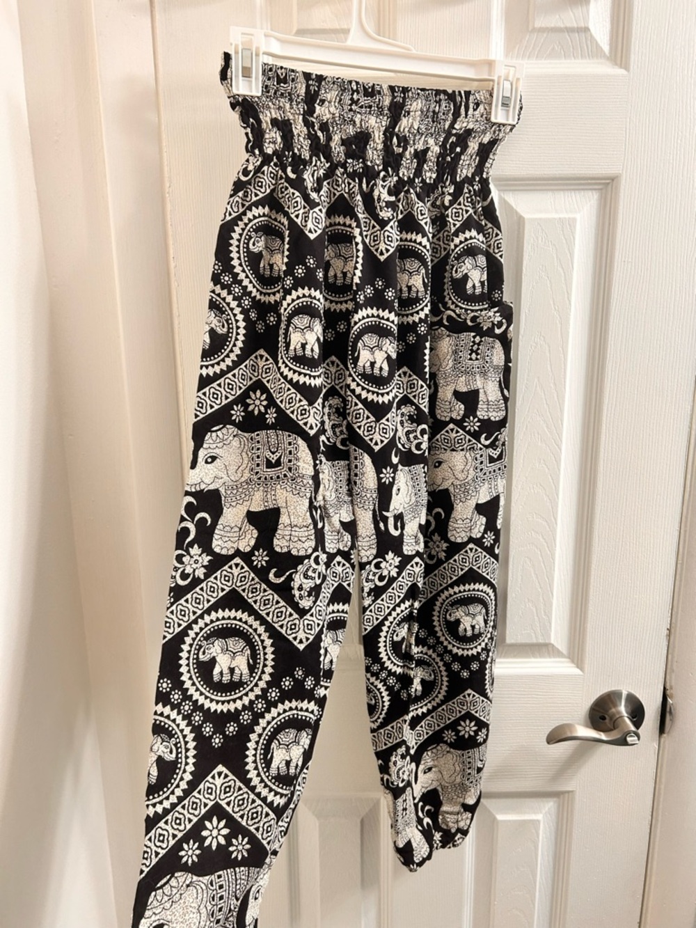 Black & White Elephant Print Smocked Waist Joggers